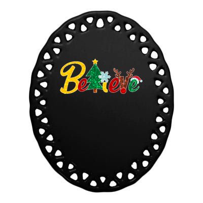 Cute Festive Christmas Believe  Ceramic Oval Ornament