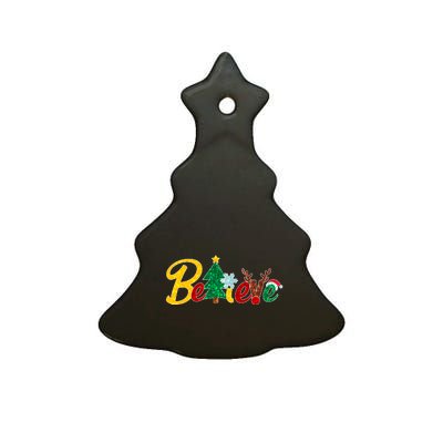 Cute Festive Christmas Believe  Ceramic Tree Ornament