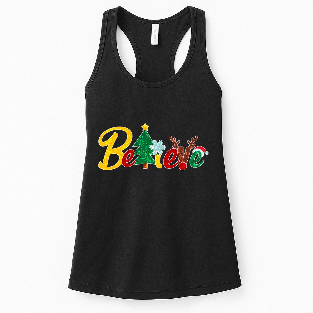 Cute Festive Christmas Believe  Womens Tank Top