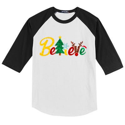 Cute Festive Christmas Believe  Kids Colorblock Raglan Jersey