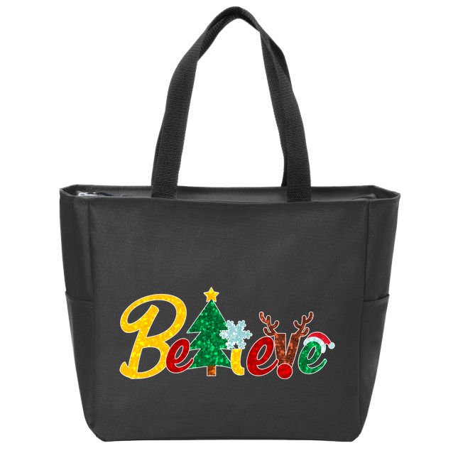 Cute Festive Christmas Believe  Zip Tote Bag
