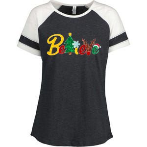 Cute Festive Christmas Believe  Enza Ladies Jersey Colorblock Tee