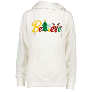 Cute Festive Christmas Believe  Womens Funnel Neck Pullover Hood