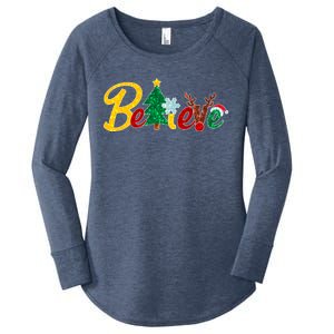 Cute Festive Christmas Believe  Women's Perfect Tri Tunic Long Sleeve Shirt