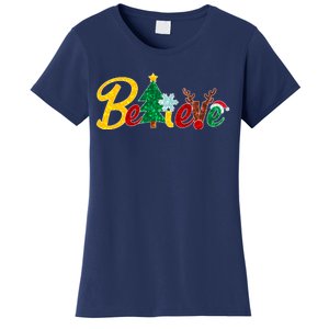 Cute Festive Christmas Believe  Women's T-Shirt