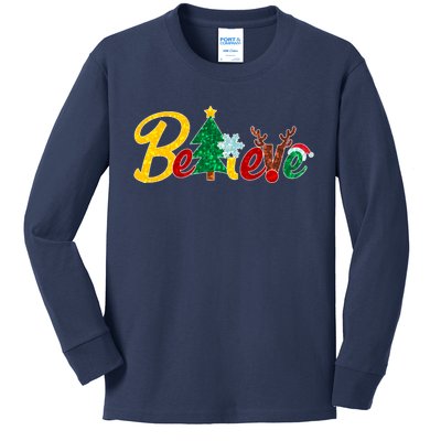 Cute Festive Christmas Believe  Kids Long Sleeve Shirt