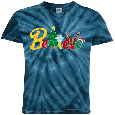 Cute Festive Christmas Believe  Kids Tie-Dye T-Shirt