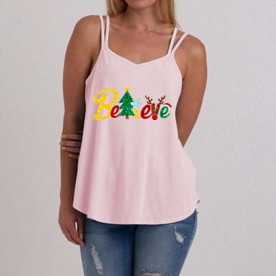 Cute Festive Christmas Believe  Women's Strappy Tank