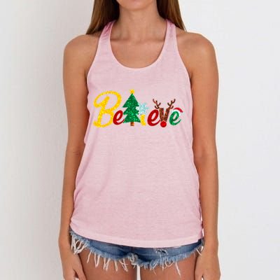 Cute Festive Christmas Believe  Women's Knotted Racerback Tank