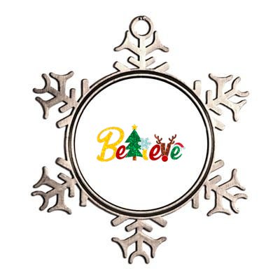 Cute Festive Christmas Believe  Metallic Star Ornament