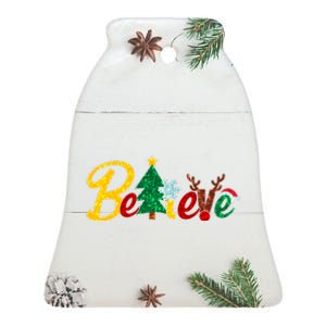 Cute Festive Christmas Believe  Ceramic Bell Ornament