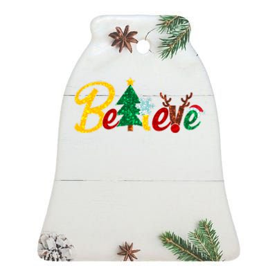 Cute Festive Christmas Believe  Ceramic Bell Ornament