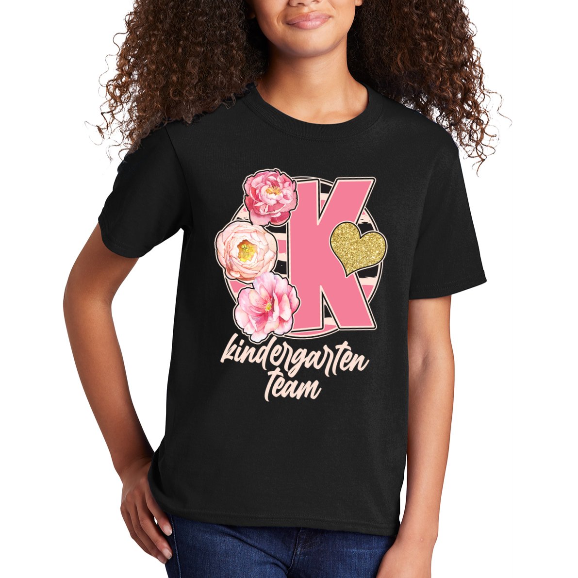 Cute Floral Glam Kindergarten Team Kids T-Shirt