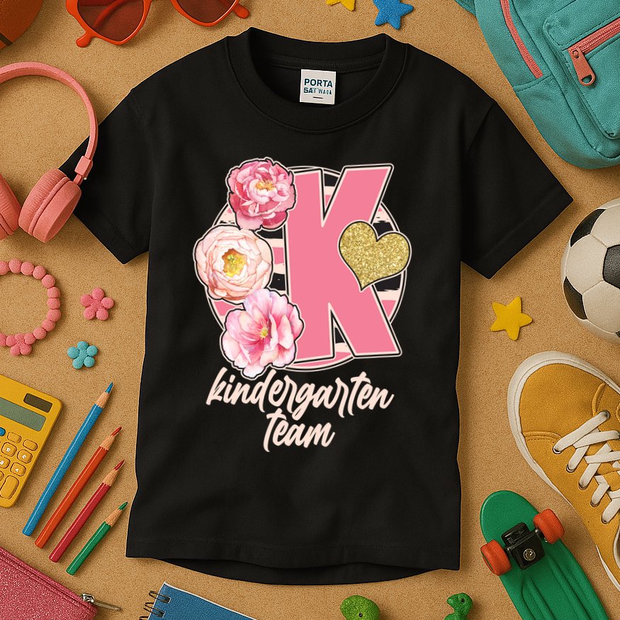Cute Floral Glam Kindergarten Team Kids T-Shirt