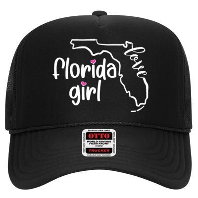 Cute Florida Girl Love High Crown Mesh Back Trucker Hat