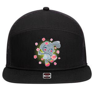 Cute Flower Easter Bunny 7 Panel Mesh Trucker Snapback Hat