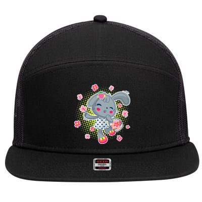 Cute Flower Easter Bunny 7 Panel Mesh Trucker Snapback Hat