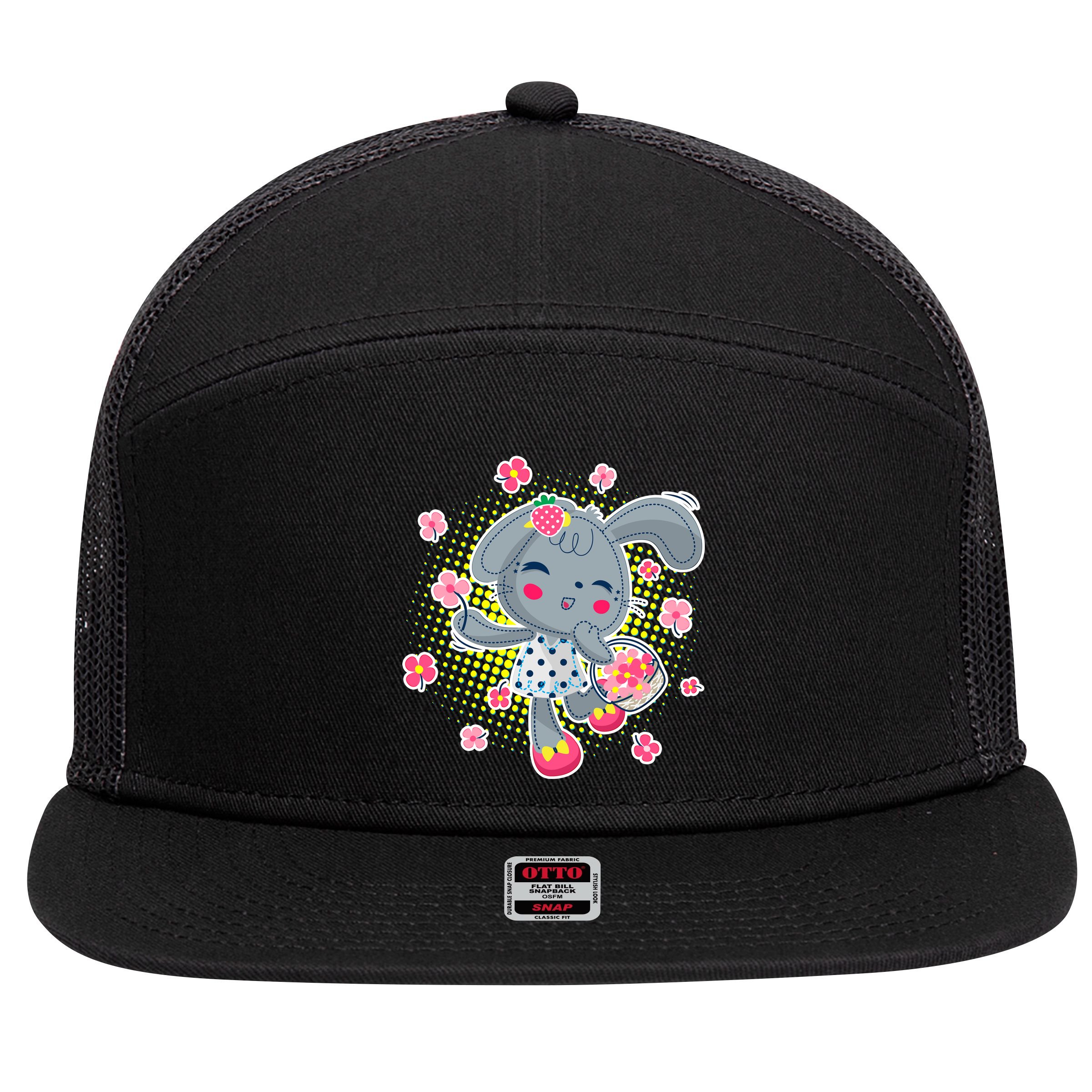 Cute Flower Easter Bunny 7 Panel Mesh Trucker Snapback Hat