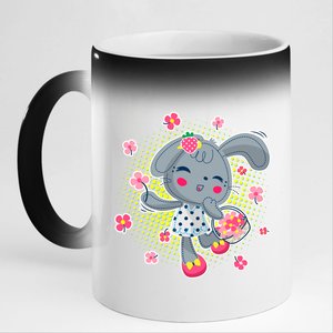 Cute Flower Easter Bunny 11oz Black Color Changing Mug