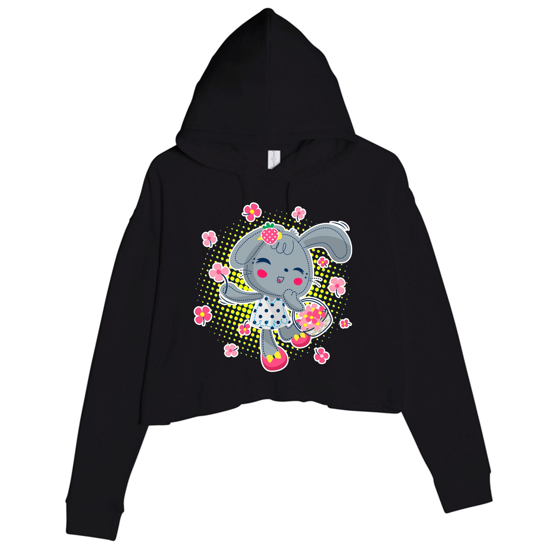 Cute Flower Easter Bunny Crop Fleece Hoodie