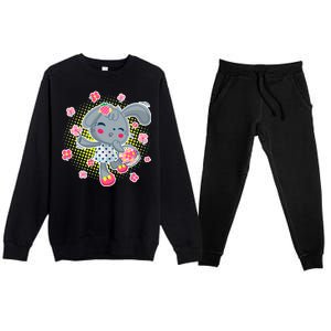 Cute Flower Easter Bunny Premium Crewneck Sweatsuit Set