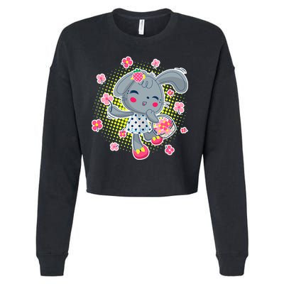 Cute Flower Easter Bunny Cropped Pullover Crew