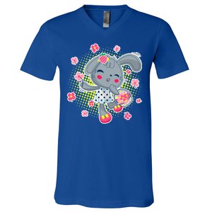 Cute Flower Easter Bunny V-Neck T-Shirt