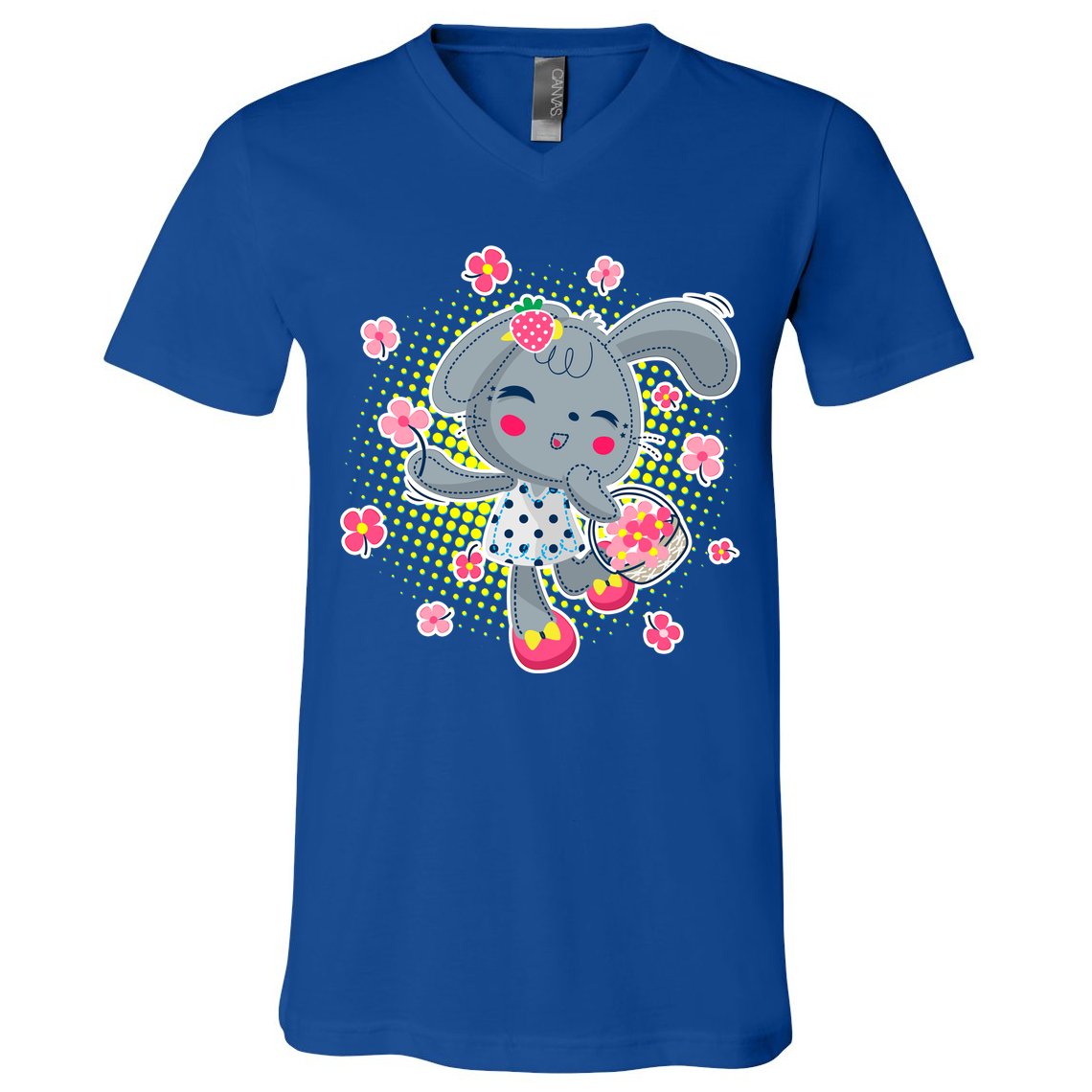 Cute Flower Easter Bunny V-Neck T-Shirt
