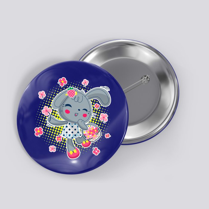 Cute Flower Easter Bunny Button