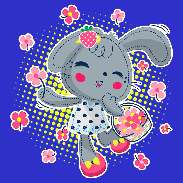 Cute Flower Easter Bunny Button