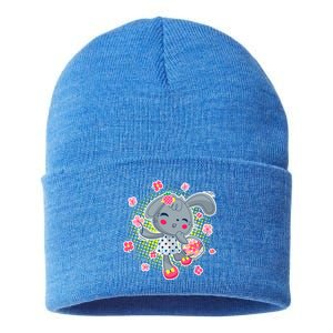 Cute Flower Easter Bunny Sustainable Knit Beanie