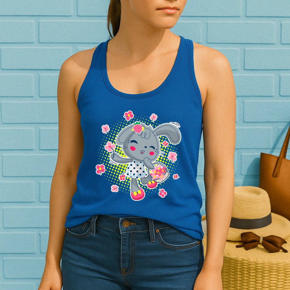 Cute Flower Easter Bunny Womens Tank Top