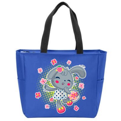 Cute Flower Easter Bunny Zip Tote Bag