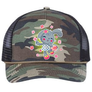 Cute Flower Easter Bunny Retro Rope Trucker Hat Cap