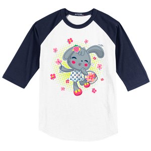 Cute Flower Easter Bunny Baseball Sleeve Shirt