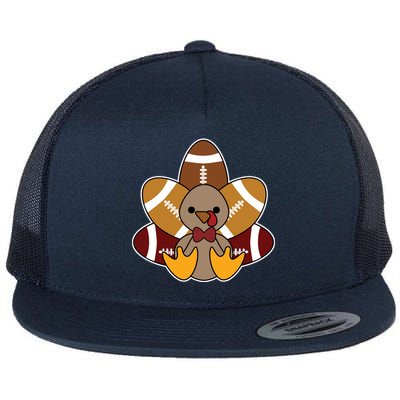 Cute Football Turkey Thanksgiving Flat Bill Trucker Hat