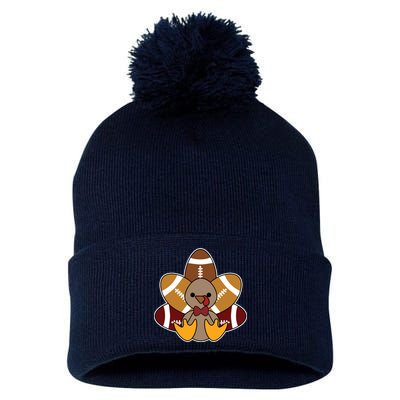 Cute Football Turkey Thanksgiving Pom Pom 12in Knit Beanie