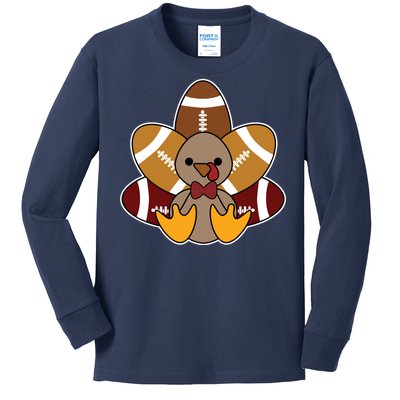 Cute Football Turkey Thanksgiving Kids Long Sleeve Shirt