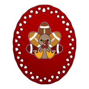 Cute Football Turkey Thanksgiving Ceramic Oval Ornament