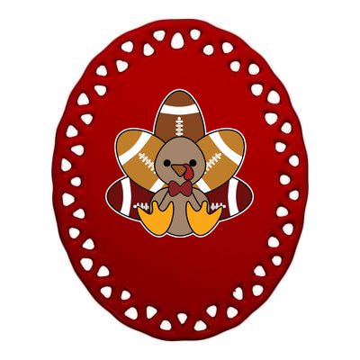 Cute Football Turkey Thanksgiving Ceramic Oval Ornament