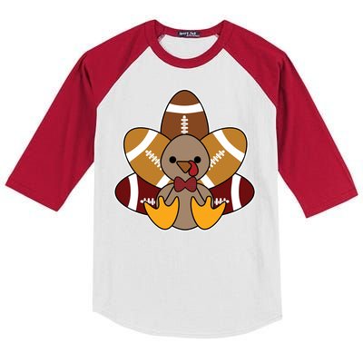 Cute Football Turkey Thanksgiving Kids Colorblock Raglan Jersey