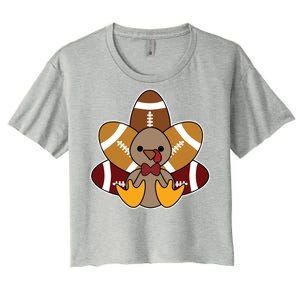 Cute Football Turkey Thanksgiving Women's Crop Top Tee