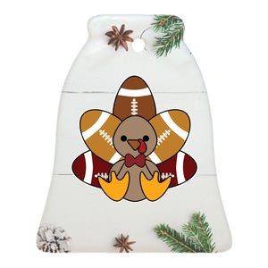 Cute Football Turkey Thanksgiving Ceramic Bell Ornament