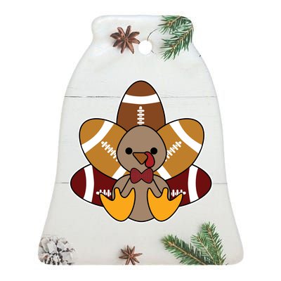 Cute Football Turkey Thanksgiving Ceramic Bell Ornament