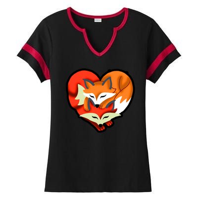 Cute Foxy Heart Fox Lover Ladies Halftime Notch Neck Tee