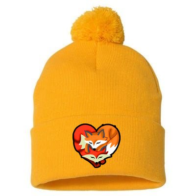 Cute Foxy Heart Fox Lover Pom Pom 12in Knit Beanie