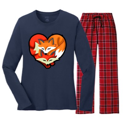 Cute Foxy Heart Fox Lover Women's Long Sleeve Flannel Pajama Set 