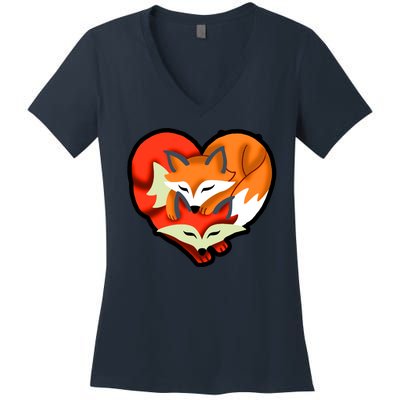 Cute Foxy Heart Fox Lover Women's V-Neck T-Shirt