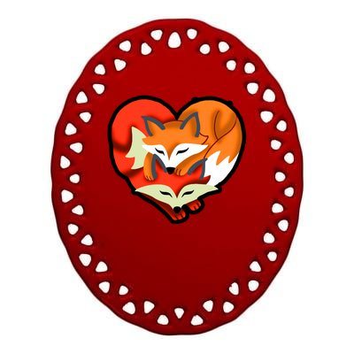 Cute Foxy Heart Fox Lover Ceramic Oval Ornament