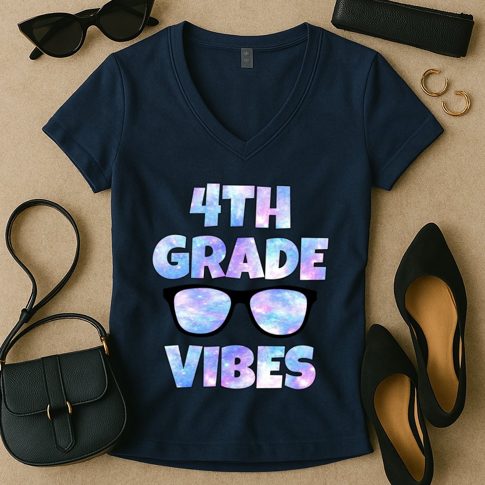 Cute Funny 4th Grade Vibes Cool Sunglasses Women's V-Neck T-Shirt